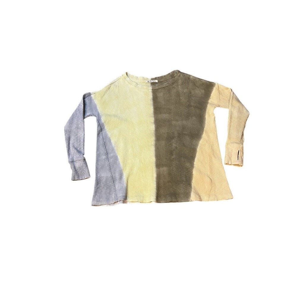 We The Free Top Womens Med Logan Green Colorblock Tie-Dye Long Sleeve Beach Boho